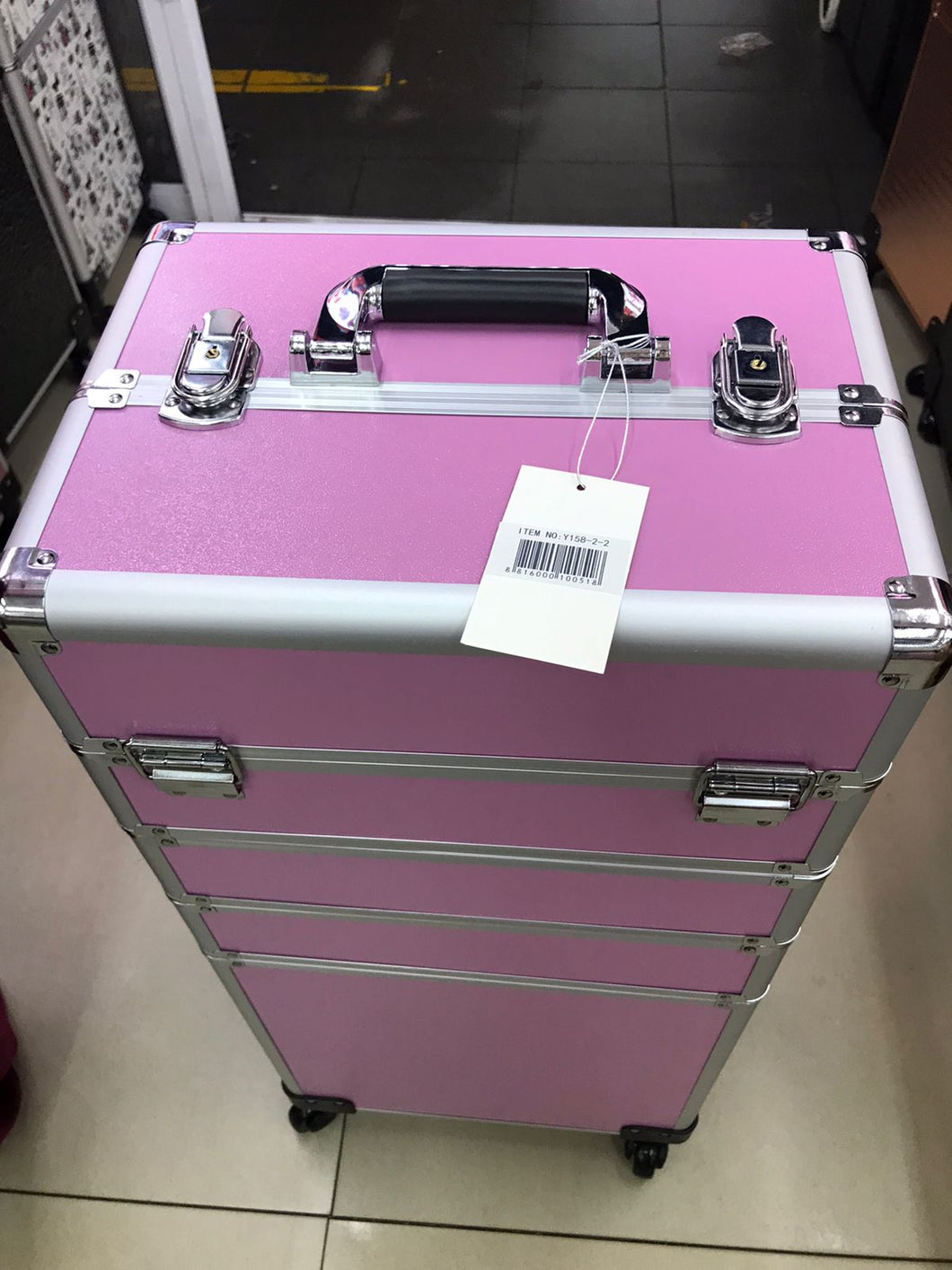 (4 in 1) Professional Makeup Cosmetics Rolling Box Trolley -Pink