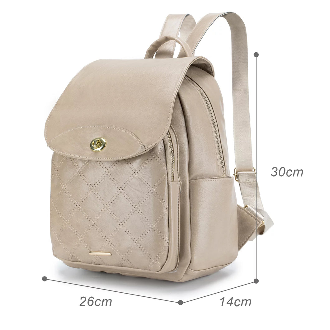 Women Backpack Small Travel Backpack Leather Rucksack Bag Anti-Theft Beige Mini Casual Daypacks for School, Girls, Ladies
