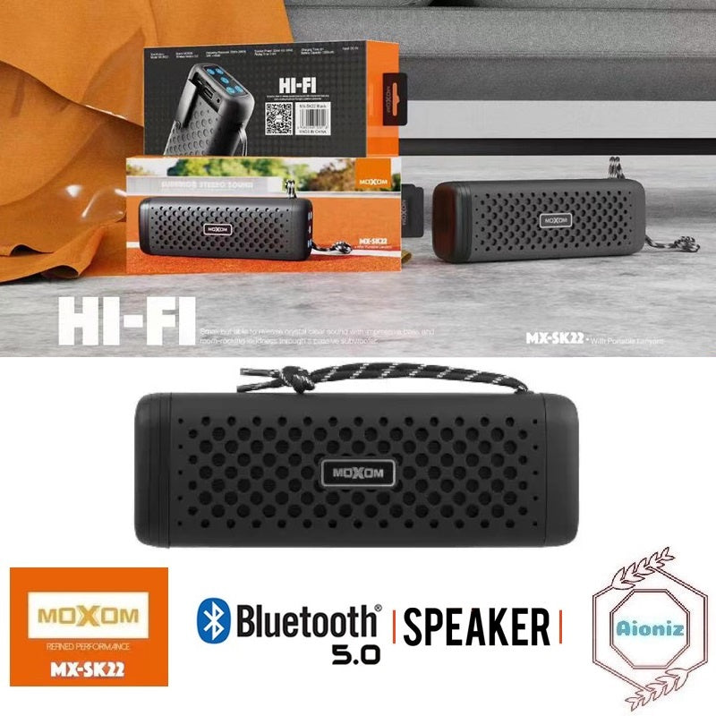 moxom mx-sk22 superior stereo speaker bluetooth 5.0 wireless speaker portable black edition