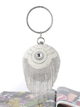 Load image into Gallery viewer, women round ball crystal evening clutch purse tassel wedding party hand bags silver
