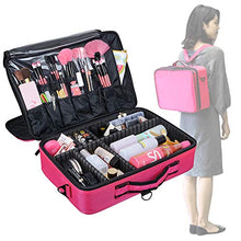 Load image into Gallery viewer, travel makeup bag cosmetic case, 3 layer large professional cosmetic makeup train case, christmas portable makeup brush holder organizer artist storage bag with shoulder strap&amp;mirror, magenta
