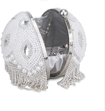 Load image into Gallery viewer, Tassel Pearl Beaded Crystal Party Evening Bag Wedding Round Ball Wrist Bag Round Clutch Purse Handbag (Color : Silver, Size : One Size)
