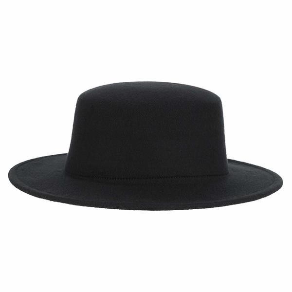flat-top round fedora panama hat-black