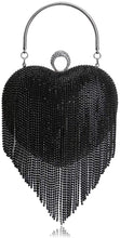 Load image into Gallery viewer, women luxury heart shape tassel evening clutch bag rhinestones wedding party purse handbag default title
