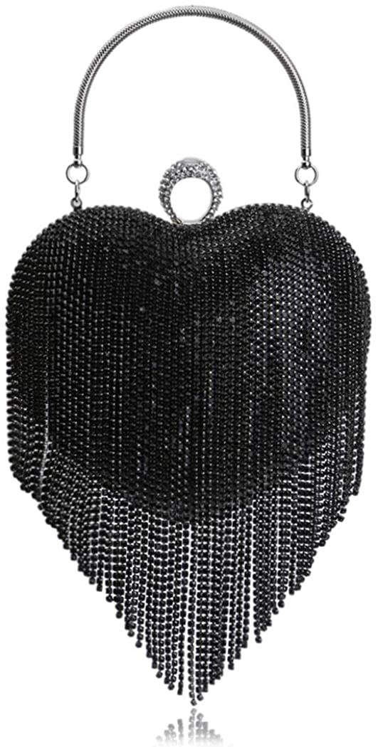 women luxury heart shape tassel evening clutch bag rhinestones wedding party purse handbag default title