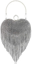 Load image into Gallery viewer, women luxury heart shape tassel evening clutch bag rhinestones wedding party purse handbag
