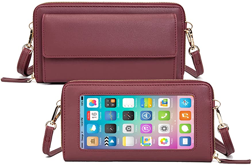 women's small crossbody cell phone purse, lightweight shoulder handbags phone wallet bag with credit card slots burgundy