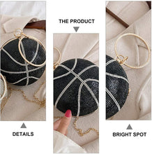 Load image into Gallery viewer, round basketball evening bag for women shaped purse crossbody dazzling clutch ring handle
