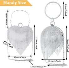 Load image into Gallery viewer, 2 pieces women rhinestone evening clutch purses luxury crystal heart shape round ball crossbody shoulder bag with tassel, glitter bling lady handbag for wedding cocktail prom party
