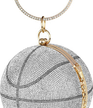 Load image into Gallery viewer, women evening basketball rhinestone clutch bags party wedding shoulder ring handle crossbody bag (silver)
