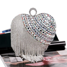 Load image into Gallery viewer, women luxury heart shape tassel evening clutch bag rhinestones wedding party purse handbag
