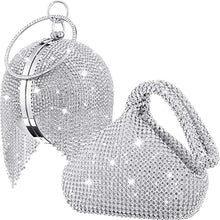 Load image into Gallery viewer, 2 Pieces Women&#39;s Triangle Clutch Bling Glitter Evening Bag Round Ball Crystal Tassel Purse Shoulder Rhinestone Purse
