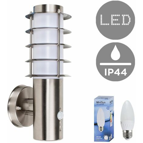 modern outdoor decorative  stainless steel wall light lantern + 4w led candle bulb - cool white