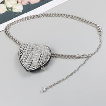 Load image into Gallery viewer, small belt women&#39;s wild heavy industry sparkling rhinestone dual-use peach heart fashion chain belt bag
