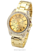 Load image into Gallery viewer, top plaza unisex gold fashion womens mens crystal accented analog quartz bracelet watch
