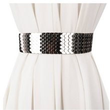 Load image into Gallery viewer, Gold Silver Wide Elastic Waistband Personality Punk Metal Belt for Women Fashion Dress
