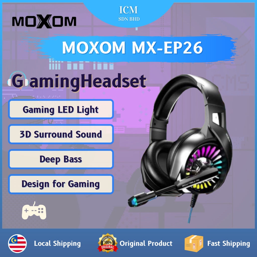 moxom mx-ep26 gm gaming headset 3d surround sound and deep bass
