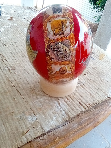 copy of african big five animals on authentic ostrich egg shell wedding/mothers day gifts.