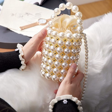 Load image into Gallery viewer, Women&#39;s Pearls Purses Beaded Clutches Bucket Handbag with Detachable Chain
