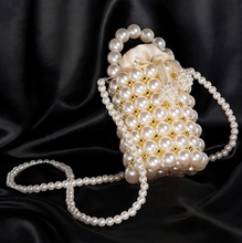 Load image into Gallery viewer, Women&#39;s Pearls Purses Beaded Clutches Bucket Handbag with Detachable Chain
