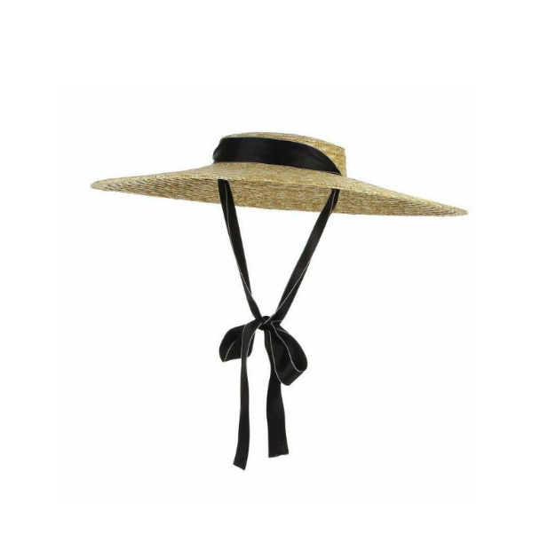 Women Wide Brim Flat Vintage Boater Straw Hat