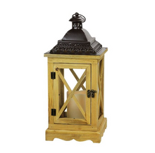Load image into Gallery viewer, Rustic Wooden Lantern with Brown Metal Top Candle with Timer
