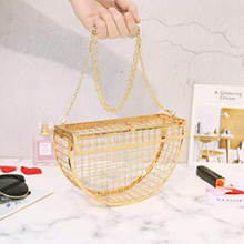 Load image into Gallery viewer, Gold Semicircular Clutch Cage Shoulder Evening Bag
