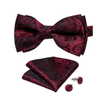 Load image into Gallery viewer, Men&#39;s Silk Bow Tie Cufflinks And Pocket Square Set
