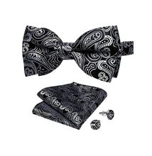 Load image into Gallery viewer, Men&#39;s Silk Bow Tie Cufflinks And Pocket Square Set
