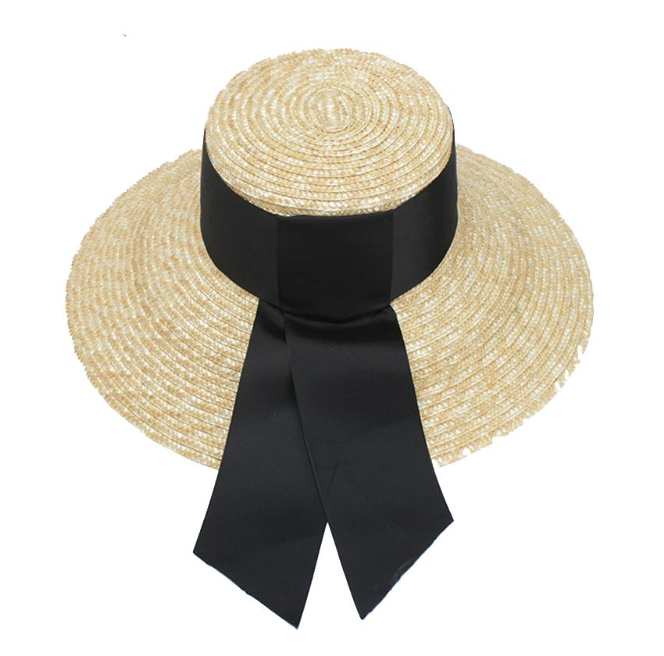 Wide Flat Top Brim Straw Sun Beach Hat for Women