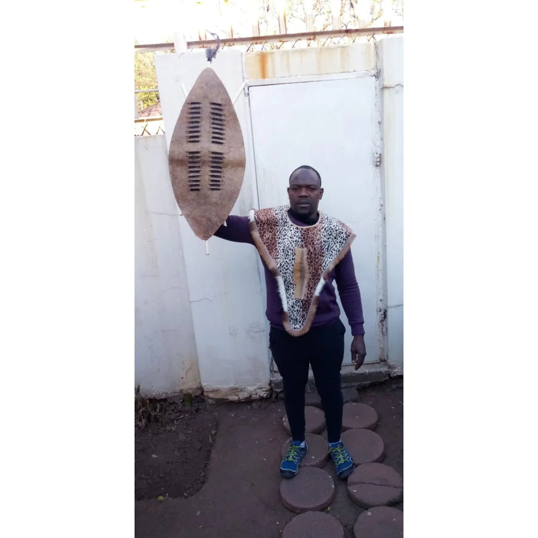 2 in 1 Zulu African Traditional cultural Shield, African warrior hat, african warrior shield and hat made of cowhide (IHAWU)