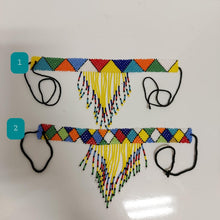 Load image into Gallery viewer, multi coloured tassel beaded zulu choker. tribal tassel headband
