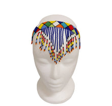 Load image into Gallery viewer, multi coloured tassel beaded zulu choker. tribal tassel headband blue
