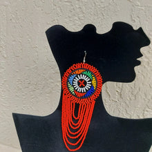 Load image into Gallery viewer, Red Beaded Zulu earrings. Tribal earrings
