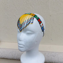Load image into Gallery viewer, Yellow beaded Zulu tassel necklace/headband. Tribal Zulu women Jewelry.
