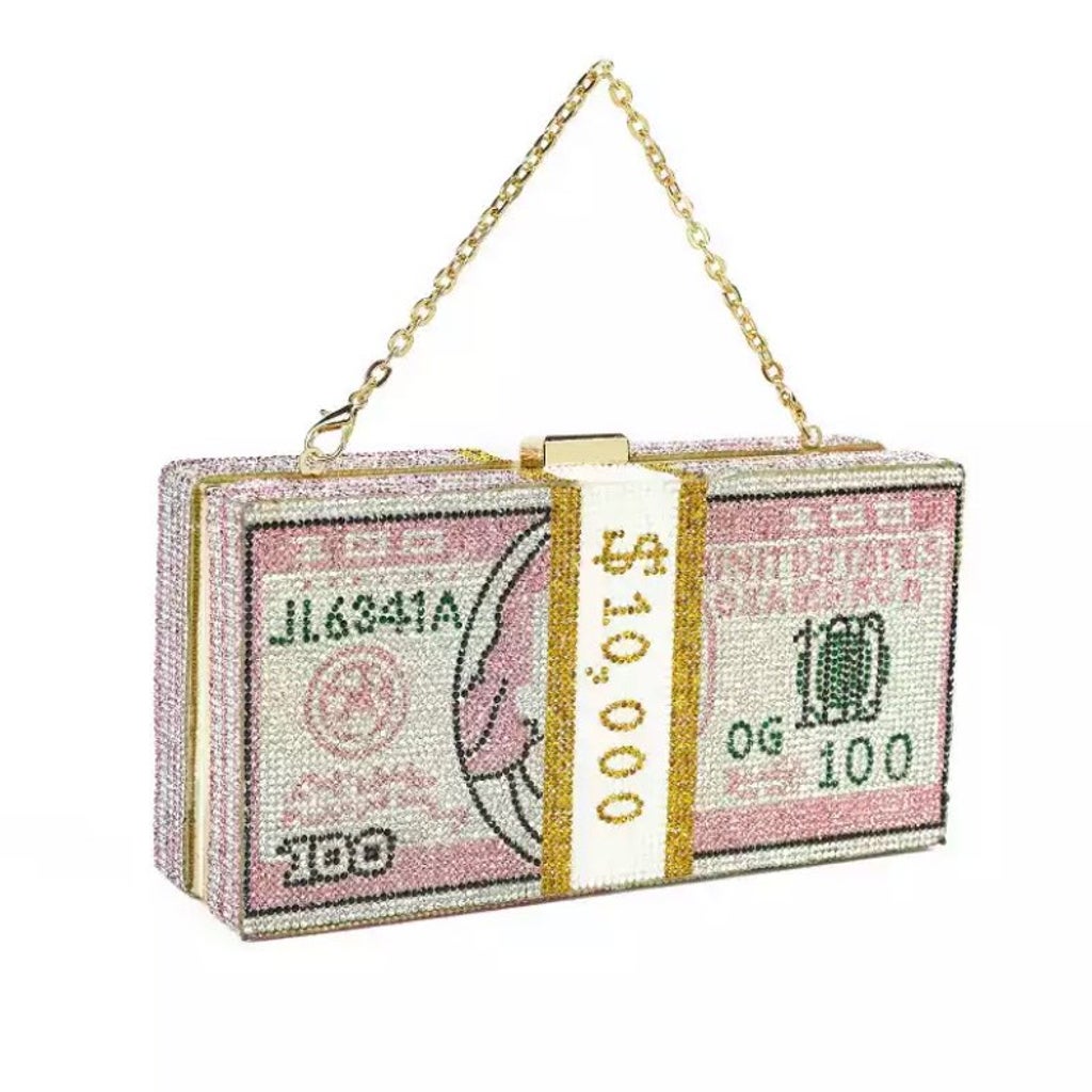 stack of cash dollars crystal clutch purses luxury evening bag handbag money clutch purses shoulder bag