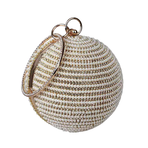 fashion wedding ladies crystal pearl beaded ball shaped box dinner purse handmade evening party clutches bags