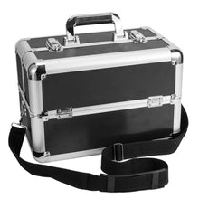 Load image into Gallery viewer, black metal make up vanity case cantilever storage box proffesional make up organiser travel
