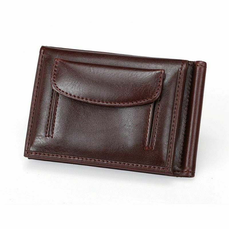  men women money clip wallet solid coin credit card holder magnet hasp purse bag brown