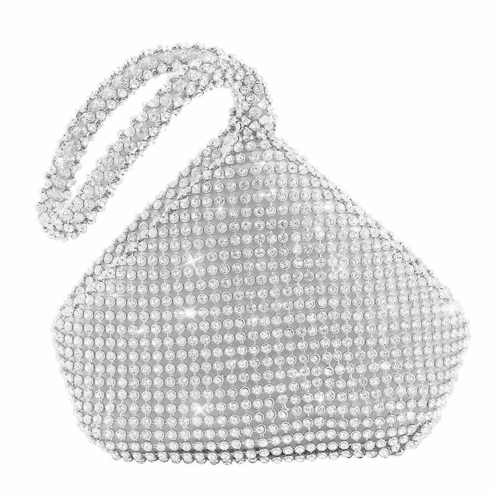 silver diamante crystal bride clutch purse pouch girl evening bag prom wristlet