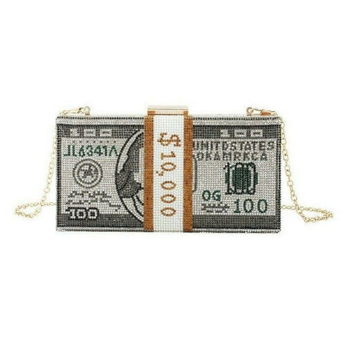 $10000 dollar clutch evening rhinestone bag
