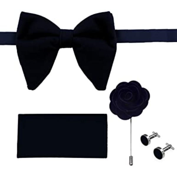 4 in 1 Oversized Bow Tie Velvet Tuxedo Set - Navy Blue