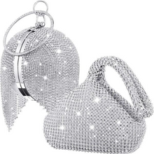Load image into Gallery viewer, 2 pieces women&#39;s triangle clutch bling round ball crystal evening bag

