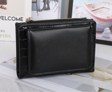 Load image into Gallery viewer, pu crocodile textured leather bi fold wallet snap closure with zip
