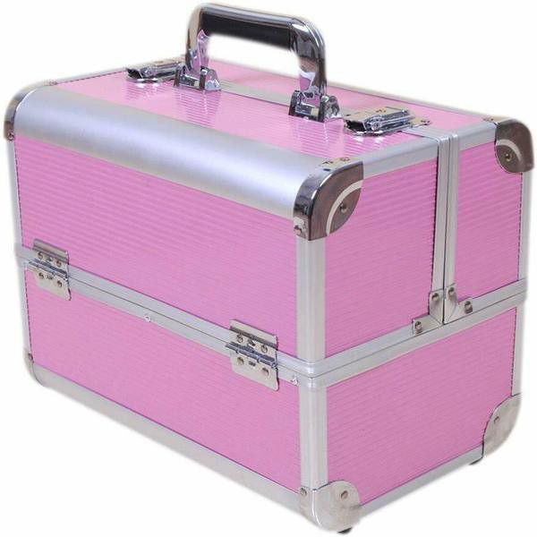 large professional aluminium makeup pink cosmetic suit carry case