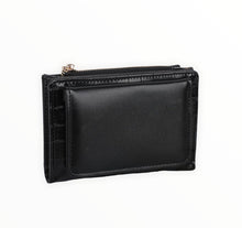 Load image into Gallery viewer, pu crocodile textured leather bi fold wallet snap closure with zip black
