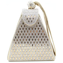 Load image into Gallery viewer, women&#39;s small pyramidal shape shiny clutch handbag gold
