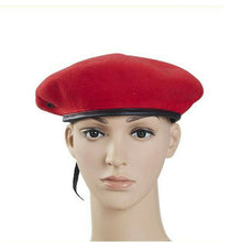 Load image into Gallery viewer, 100% red wool beret with leather trim
