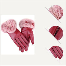 Load image into Gallery viewer, winter leather mitten gloves for women in red

