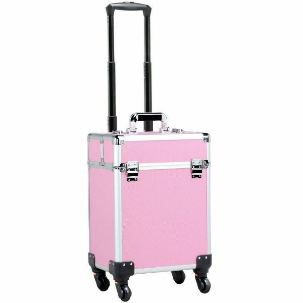 professional 2 in 1 extra large makeup cosmetics trolley in pink